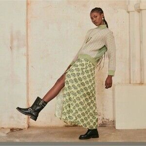 NWT NKN Nekane Hema Art Deco Boho Midi Skirt Beaded Trim Lined Size Medium